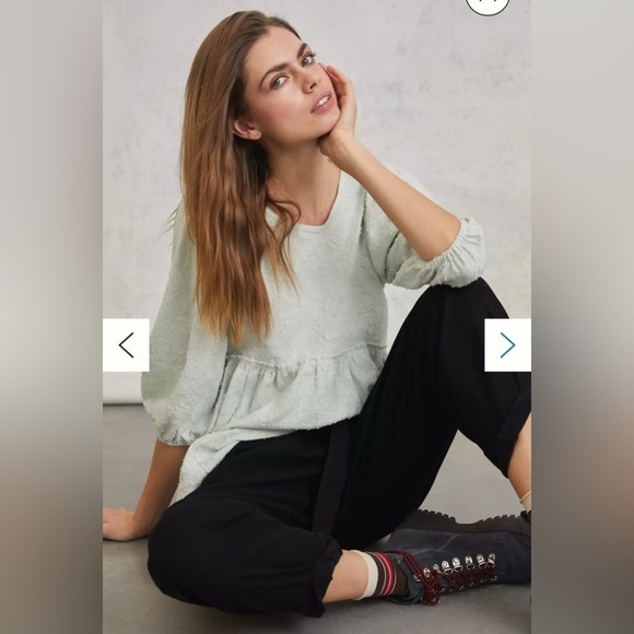 Anthropologie Amorina Mint Green Textured Babydoll Top - Picture 3 of 16